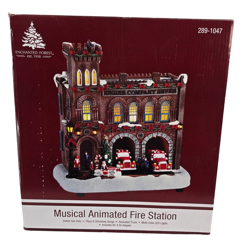 Enchanted Forest Musical Animated Fire Station Christmas Village 289-1047